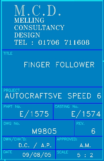 Camshaft drawing identification panel
