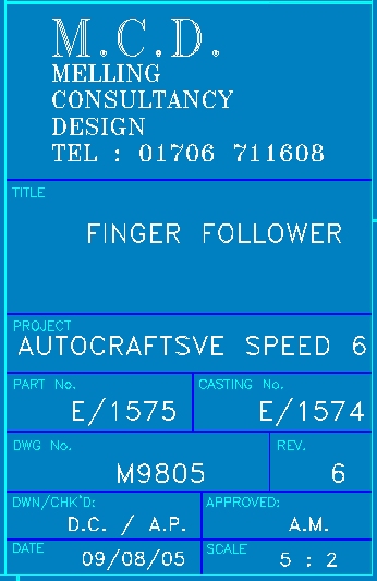 Camshaft drawing identification panel